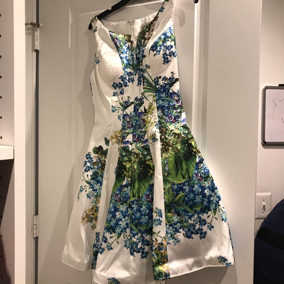 Blue floral short cocktail dress scuba neoprene - Picture 2 of 6